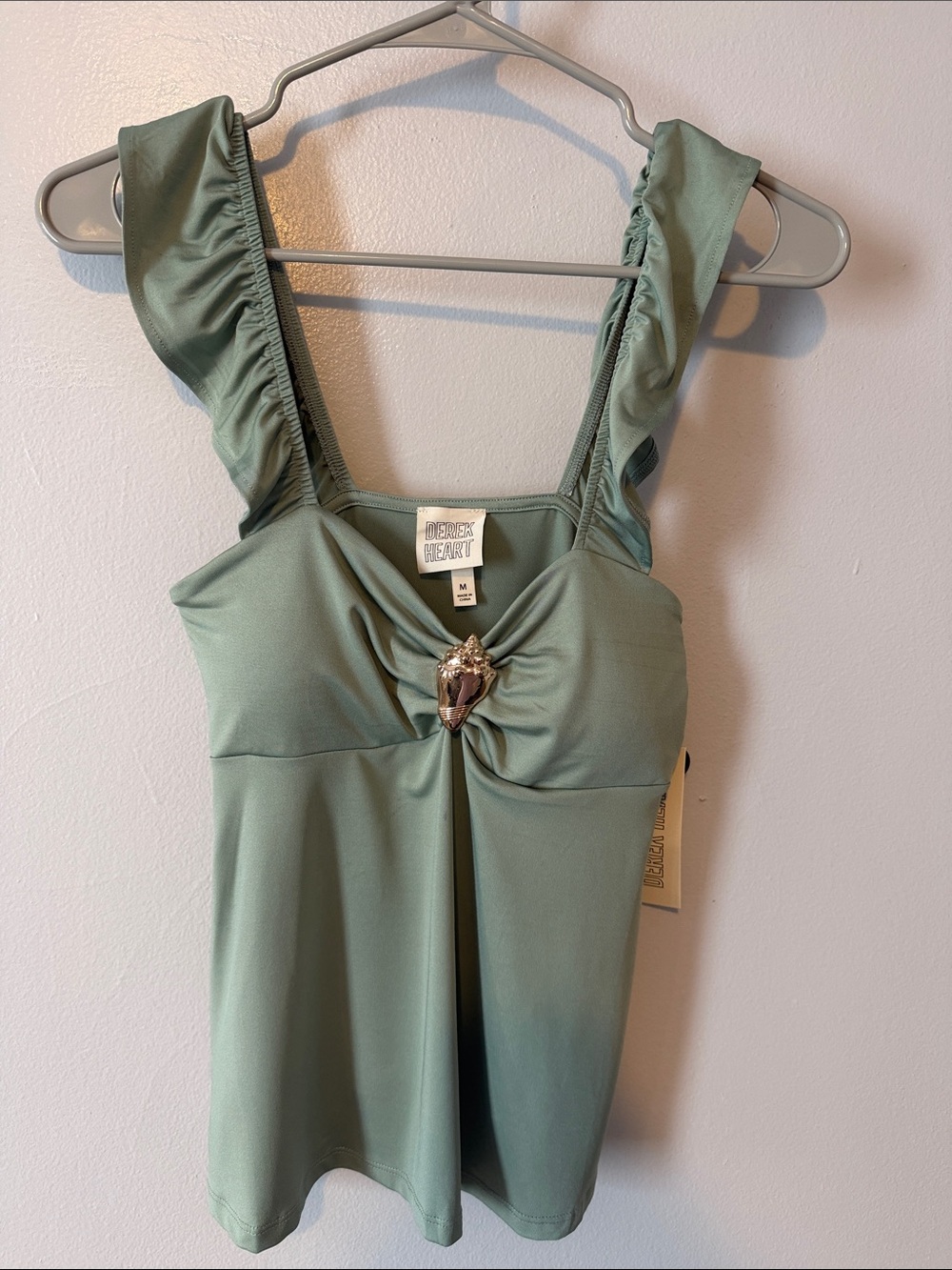 Derek Heart Sage Green Ruffle-Strap Tank